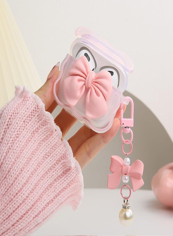 QLD COVER Compatible with Apple AirPods 3 Generation 2021 Case Cover, Cute 3D Bow Tie Design Shockproof Soft Clear TPU Kawaii Airpods 3 Protector with Keychain for Women Girls, Bow Pink - Image 5