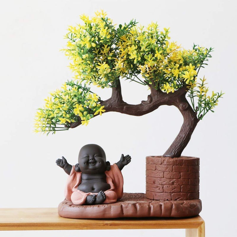 Kingzhuo Ceramic Little Cute Baby Buddha Statue Monk Figurine Buddha Figurines Home Decor Creative Baby Crafts Dolls Ornaments Gift Delicate Ceramic Arts and Crafts (Red) - Image 1