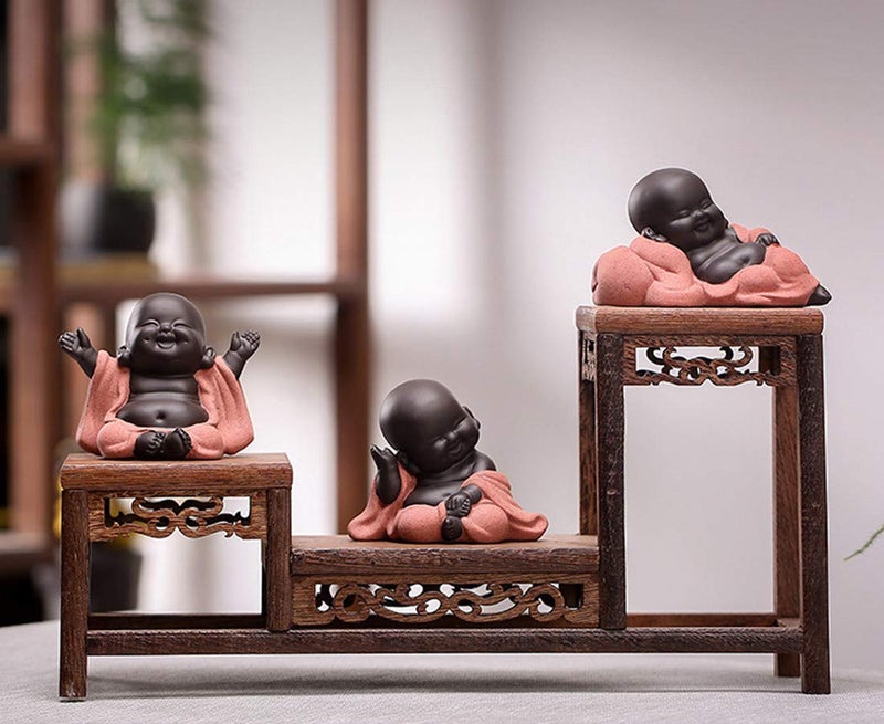 Kingzhuo Ceramic Little Cute Baby Buddha Statue Monk Figurine Buddha Figurines Home Decor Creative Baby Crafts Dolls Ornaments Gift Delicate Ceramic Arts and Crafts (Red) - Image 2