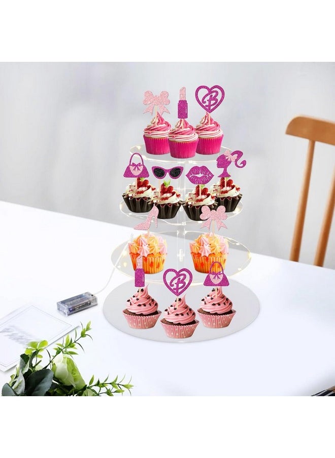 Confetti - Confetti! 24 PCS Princess Cupcake Toppers Glitter Pink Girl Cupcake Picks Handbag Glasses Bow Lipstick Tie High Heel Cake Decorations for Wedding Bridal Shower Baby Shower Birthday Party Supplies - Image 1