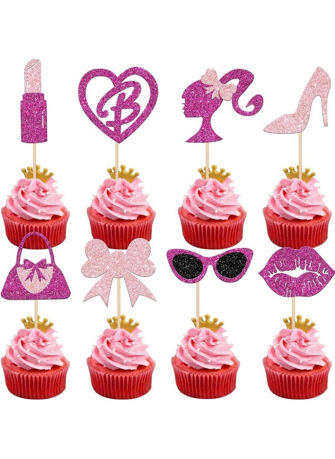 Confetti - Confetti! 24 PCS Princess Cupcake Toppers Glitter Pink Girl Cupcake Picks Handbag Glasses Bow Lipstick Tie High Heel Cake Decorations for Wedding Bridal Shower Baby Shower Birthday Party Supplies - Image 1