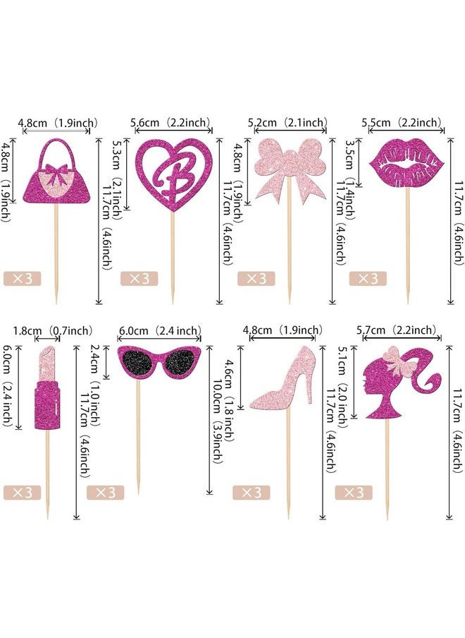 Confetti - Confetti! 24 PCS Princess Cupcake Toppers Glitter Pink Girl Cupcake Picks Handbag Glasses Bow Lipstick Tie High Heel Cake Decorations for Wedding Bridal Shower Baby Shower Birthday Party Supplies - Image 1