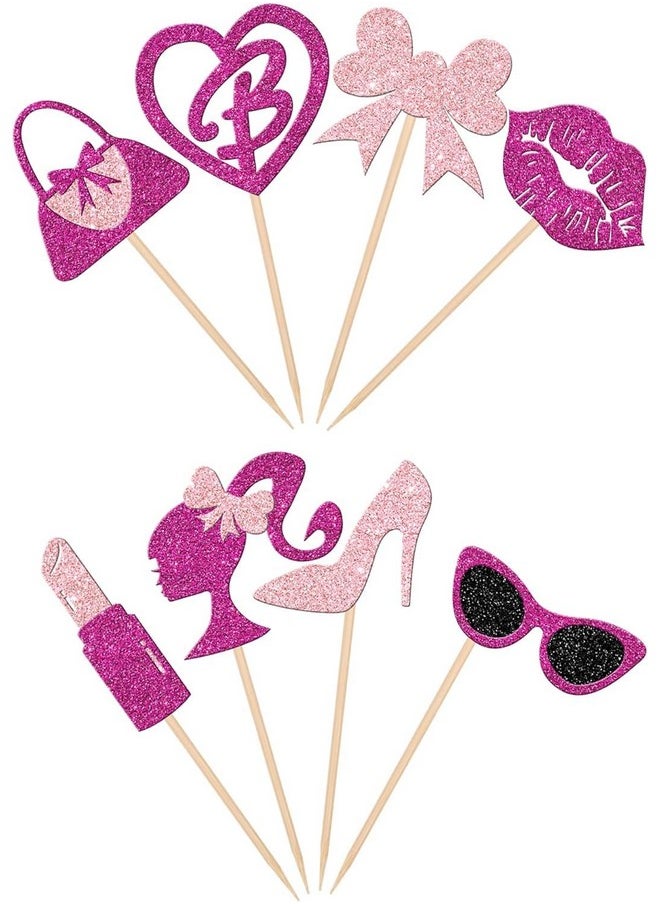 Confetti - Confetti! 24 PCS Princess Cupcake Toppers Glitter Pink Girl Cupcake Picks Handbag Glasses Bow Lipstick Tie High Heel Cake Decorations for Wedding Bridal Shower Baby Shower Birthday Party Supplies - Image 1
