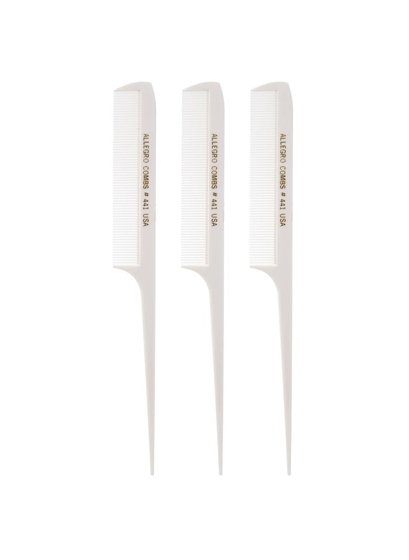 Allegro Combs - Allegro Combs 441 Rat Tail Combs Braiding Parting Fine Teeth Rattail Set For Hair Styling For Hair Coloring 3 Units (White) - Image 1