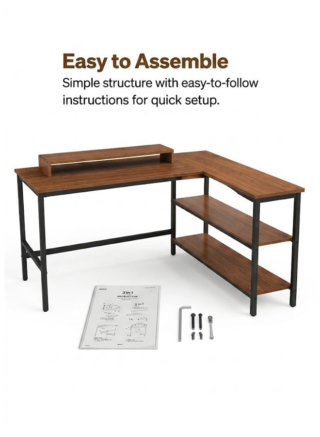 NKX L Shaped Computer Desk with Storage Shelves, Modern Home Office Desk for Laptop & PC, Space Saving Corner Study Table for Students, Gaming Desk for Bedroom and Workstation - Image 4