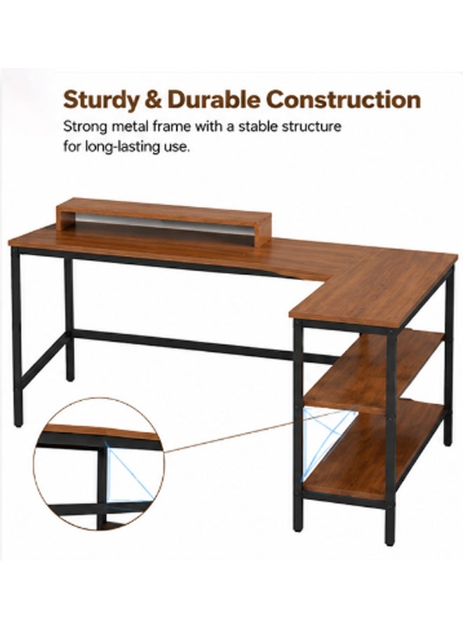 NKX L Shaped Computer Desk with Storage Shelves, Modern Home Office Desk for Laptop & PC, Space Saving Corner Study Table for Students, Gaming Desk for Bedroom and Workstation - Image 3