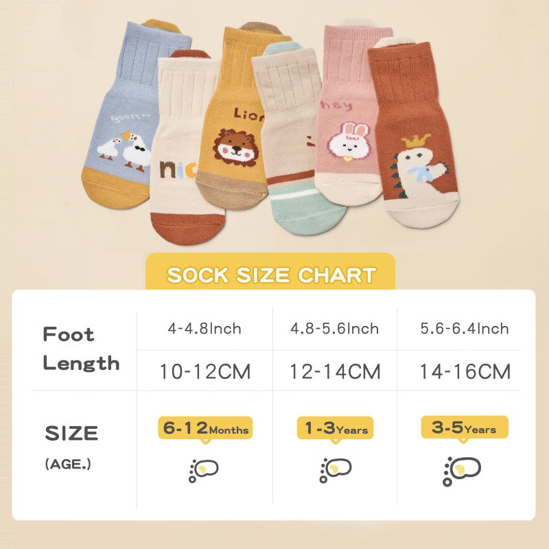 Bearbay Baby Socks 6 Pairs - Non-Slip Gripper for Toddlers, Infants & Kids, Soft Cotton Crew Socks for Boys & Girls - Image 3