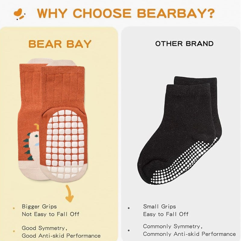 Bearbay Baby Socks 6 Pairs - Non-Slip Gripper for Toddlers, Infants & Kids, Soft Cotton Crew Socks for Boys & Girls - Image 4