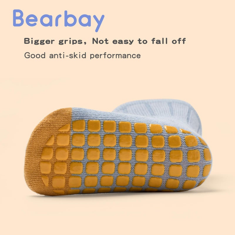 Bearbay Baby Socks 6 Pairs - Non-Slip Gripper for Toddlers, Infants & Kids, Soft Cotton Crew Socks for Boys & Girls - Image 5