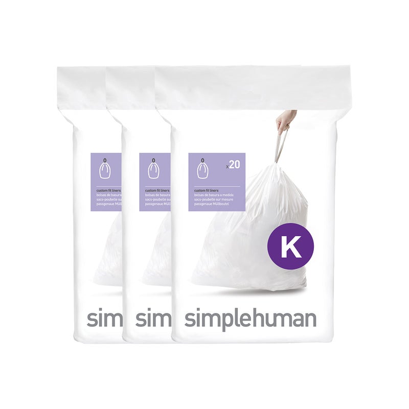 simplehuman Code K 60 Count, Dispenser Pack Custom Fit Liners, Drawstring Trash Bags, 35-45 Liter / 9-12 Gallon, White - Image 5
