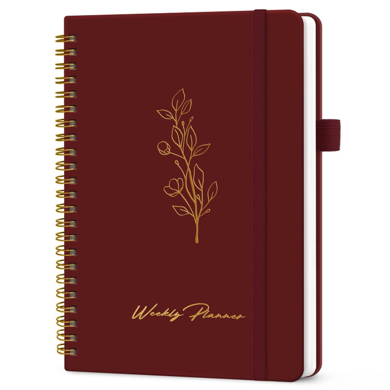 Taja Undated Weekly Planner, Weekly To Do List Notebook with Goal & Habit Tracker Organizer, A5 Weekly Planner Notebook with Spiral Binding, 6.1" x 8.2" - Burgundy - Image 1