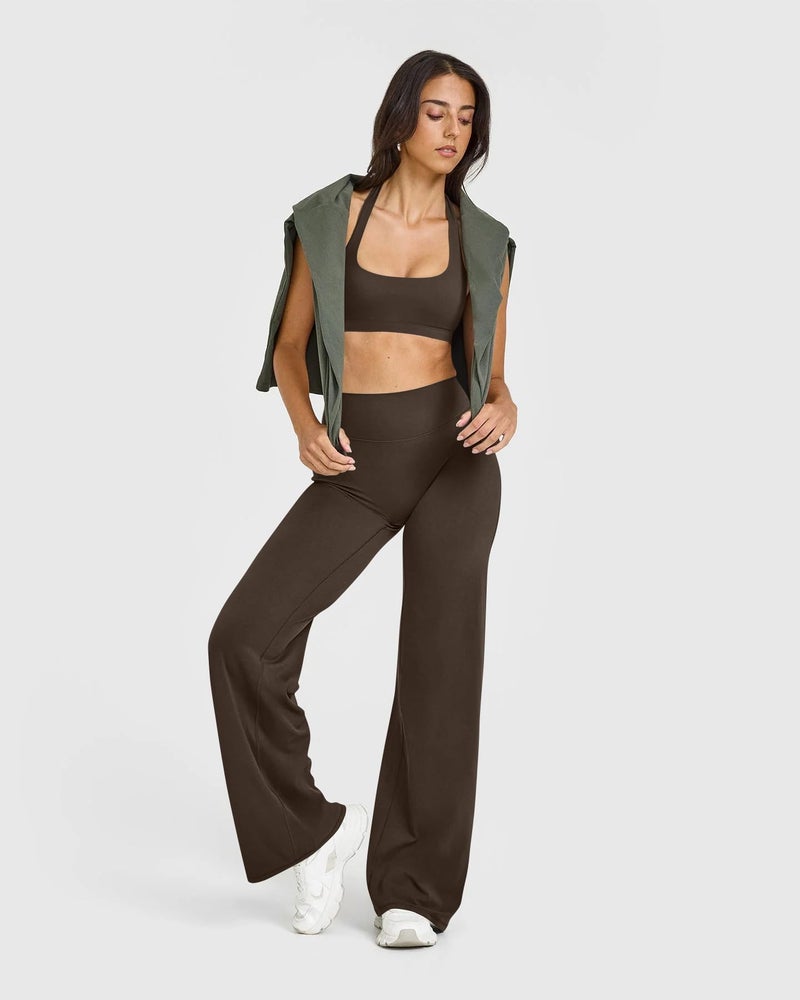 OQQ Yoga Pants Women High Waist Stretch Casual Soft Straight Leg Bottoms Darkbrown - Image 4