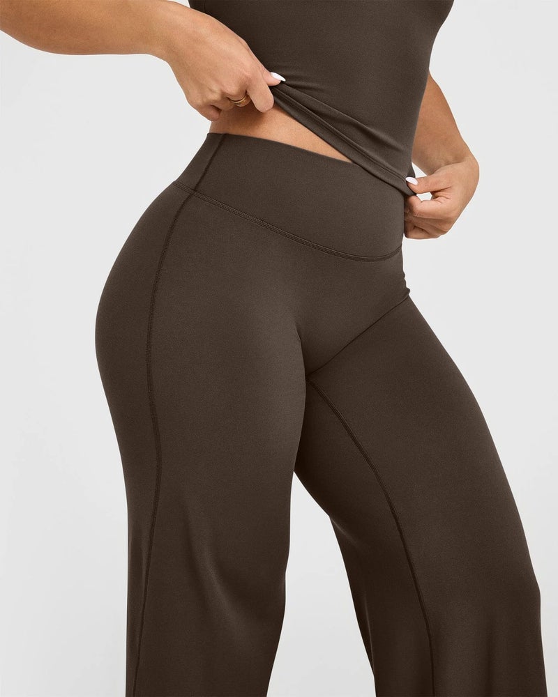 OQQ Yoga Pants Women High Waist Stretch Casual Soft Straight Leg Bottoms Darkbrown - Image 5