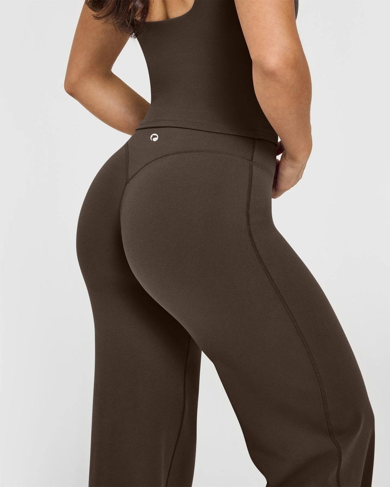 OQQ Yoga Pants Women High Waist Stretch Casual Soft Straight Leg Bottoms Darkbrown - Image 3