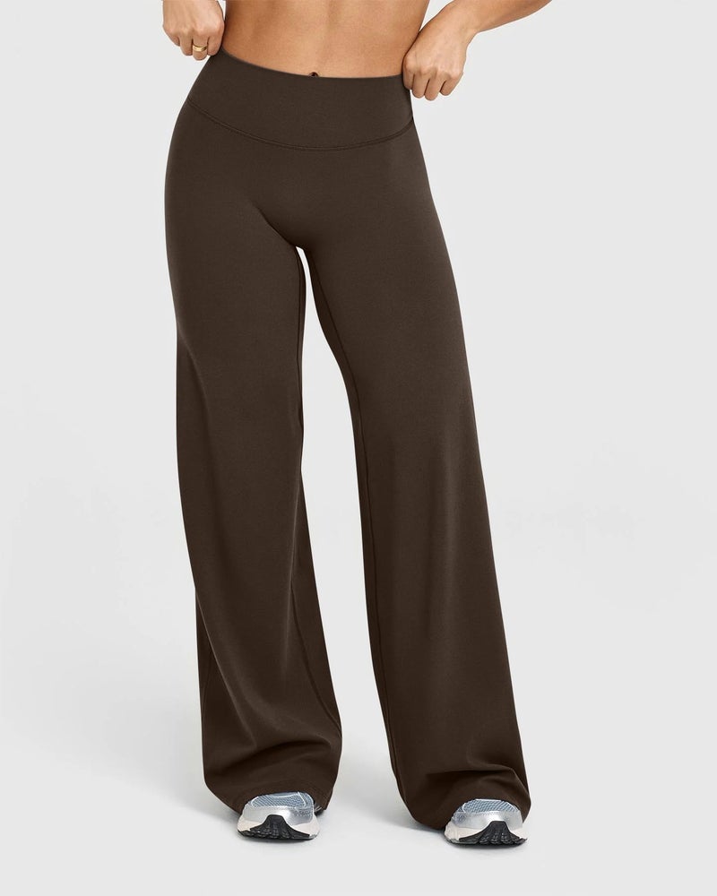 OQQ Yoga Pants Women High Waist Stretch Casual Soft Straight Leg Bottoms Darkbrown - Image 2