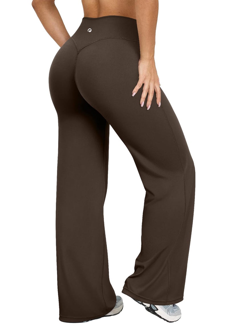 OQQ Yoga Pants Women High Waist Stretch Casual Soft Straight Leg Bottoms Darkbrown - Image 1