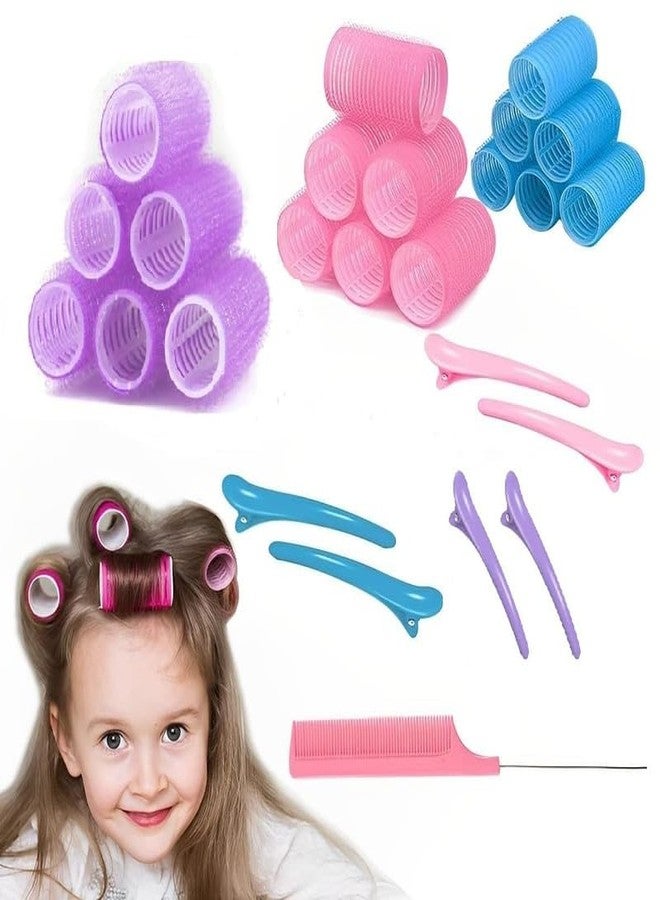 Dkriva بكرات الشعر ذاتية التثبيت من دكريفا® | بكرات شعر جامبو | بكرات تجعيد الشعر ذاتية التثبيت | بكرات تجعيد الشعر بدون حرارة للنساء ((18 قطعة بكرة شعر / 6 مشابك شعر / مشط أسنان واحد) - Image 1