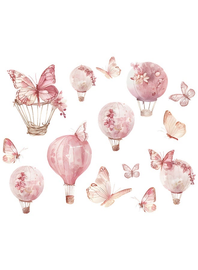 دوغي ملصقات حائط كبيرة على شكل فراشات وردية ومنطاد هوائي، ملصقات فنية قابلة للإزالة من الفينيل، سهلة الالتصاق والفك، مناسبة لغرف الأطفال والرضع وديكور غرف النوم وغرف الدراسة وغرف اللعب - Image 4