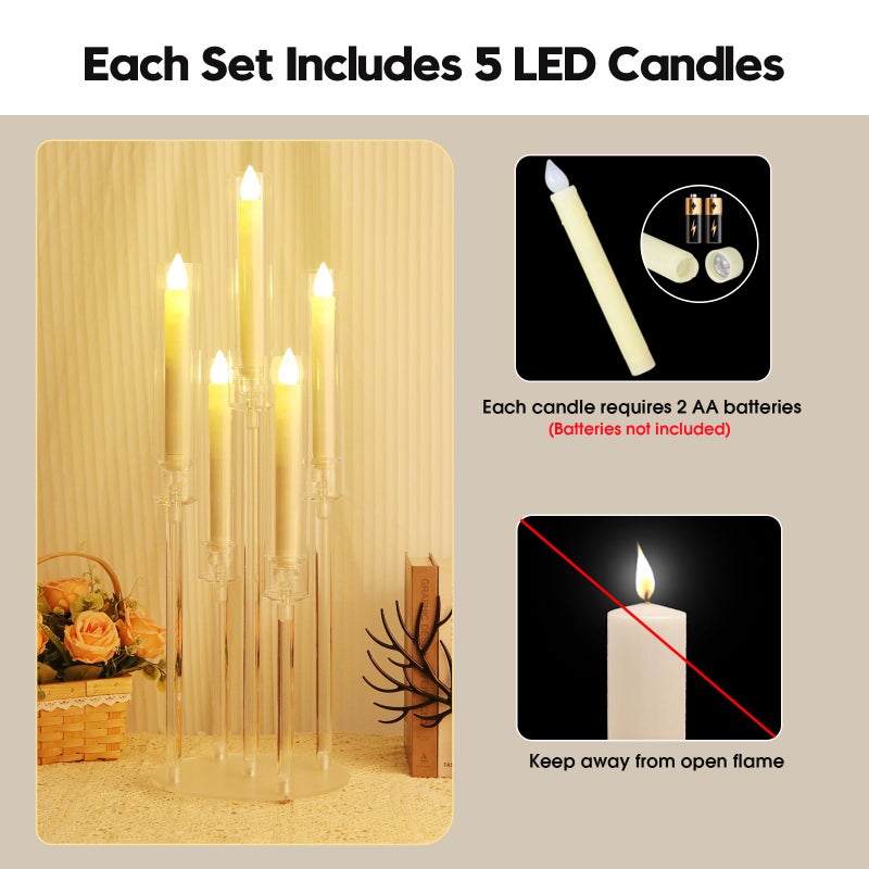 Cheloment 6 Sets 5 Arms Acrylic Candelabra Centerpieces for Tables, 27" Clear Candle Holder for Wedding Dinner Party and Home Decor,Candlesticks Holder with LED Candles - Image 5