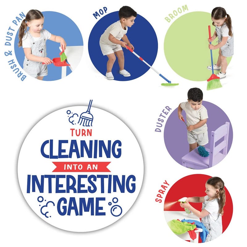 Play22 Kids Cleaning Set 12 Piece - Toy Cleaning Set Includes Broom, Mop, Brush, Dust Pan, Duster, Sponge, Clothes, Spray, Bucket, Caution Sign, - Toy Kitchen Toddler Cleaning Set - Original - Image 5