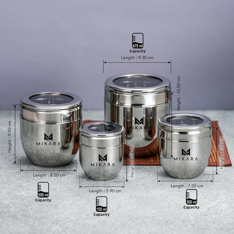 MIKARA Multipurpose Stainless Steel See Thru CanisterDabba set of 4 - Image 4