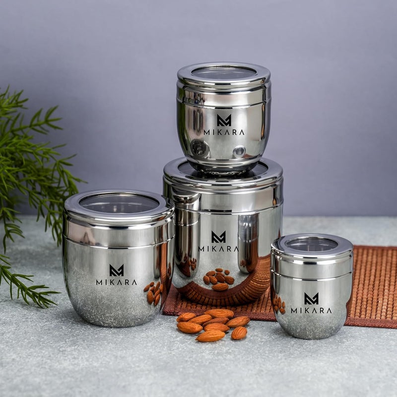 MIKARA Multipurpose Stainless Steel See Thru CanisterDabba set of 4 - Image 5