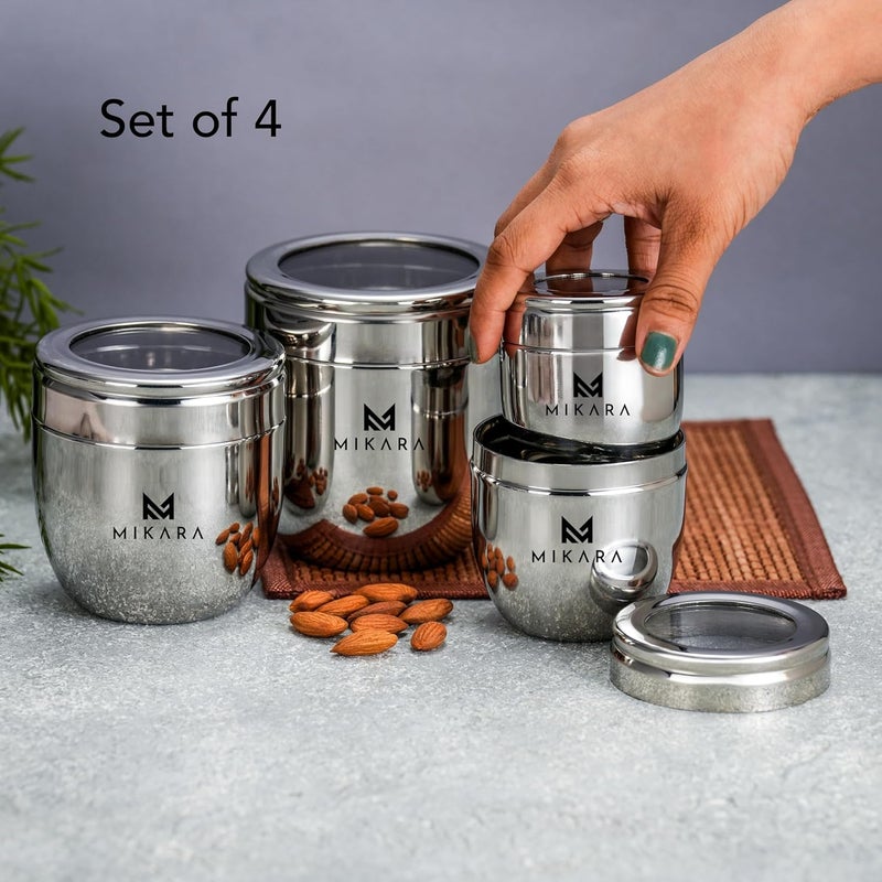 MIKARA Multipurpose Stainless Steel See Thru CanisterDabba set of 4 - Image 2