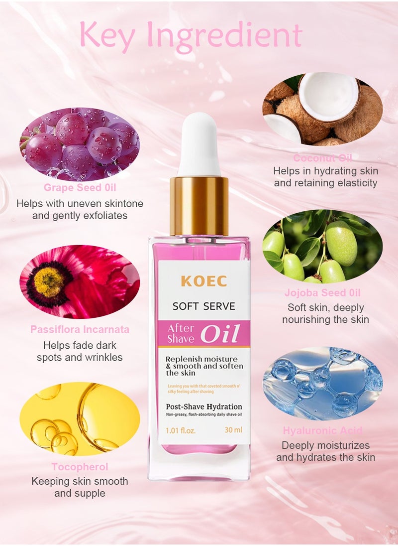KOEC - After Shave Oil for Women - Strawberry & Vanilla Scent, Soft Serve, Prevents Ingrown Hairs & Dryness, Suitable for All Skin - Image 1