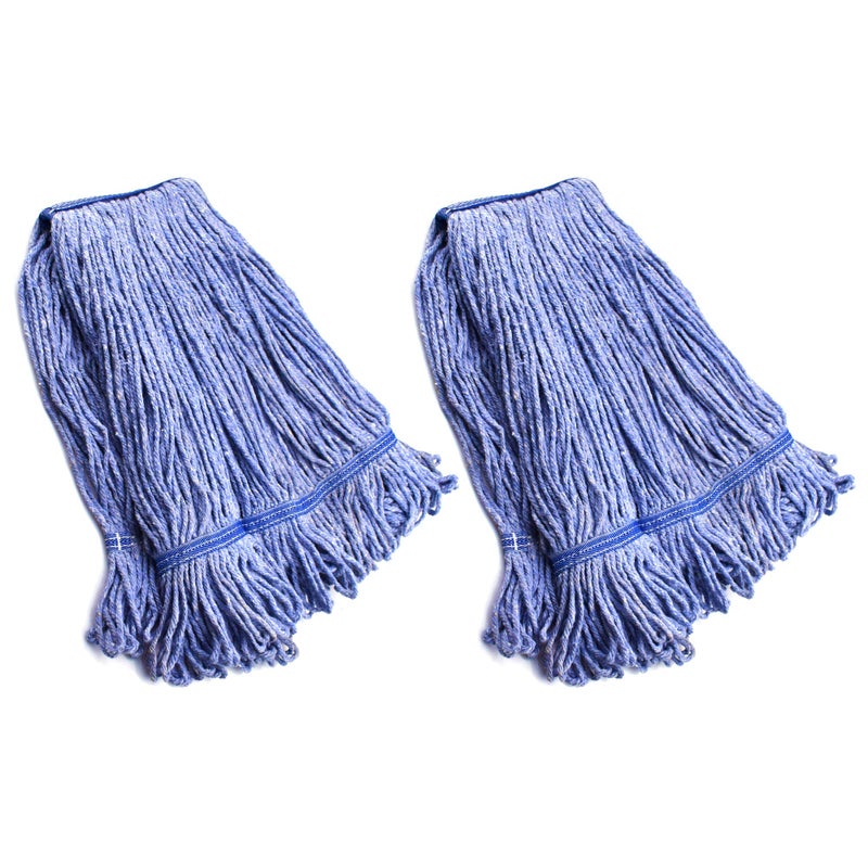 String Mop Heads Replacement Heavy Duty Commercial Grade Blue Cotton Looped End Wet Industrial Cleaning Mop Head Refills 2 Medium