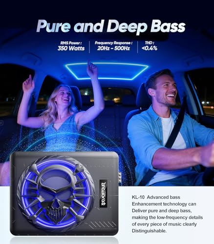 Seventour 10" 1200W Slim Under Seat Powered Car Subwoofer, Car/Truck Audio Sub Built in Amplifier amp Combo, with LED Ambient Light (Subwoofer + Mounting Wire Kit) - Image 2
