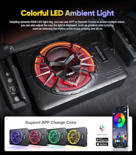 Seventour 10" 1200W Slim Under Seat Powered Car Subwoofer, Car/Truck Audio Sub Built in Amplifier amp Combo, with LED Ambient Light (Subwoofer + Mounting Wire Kit) - Image 3