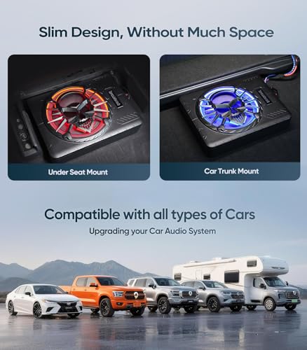 Seventour 10" 1200W Slim Under Seat Powered Car Subwoofer, Car/Truck Audio Sub Built in Amplifier amp Combo, with LED Ambient Light (Subwoofer + Mounting Wire Kit) - Image 5