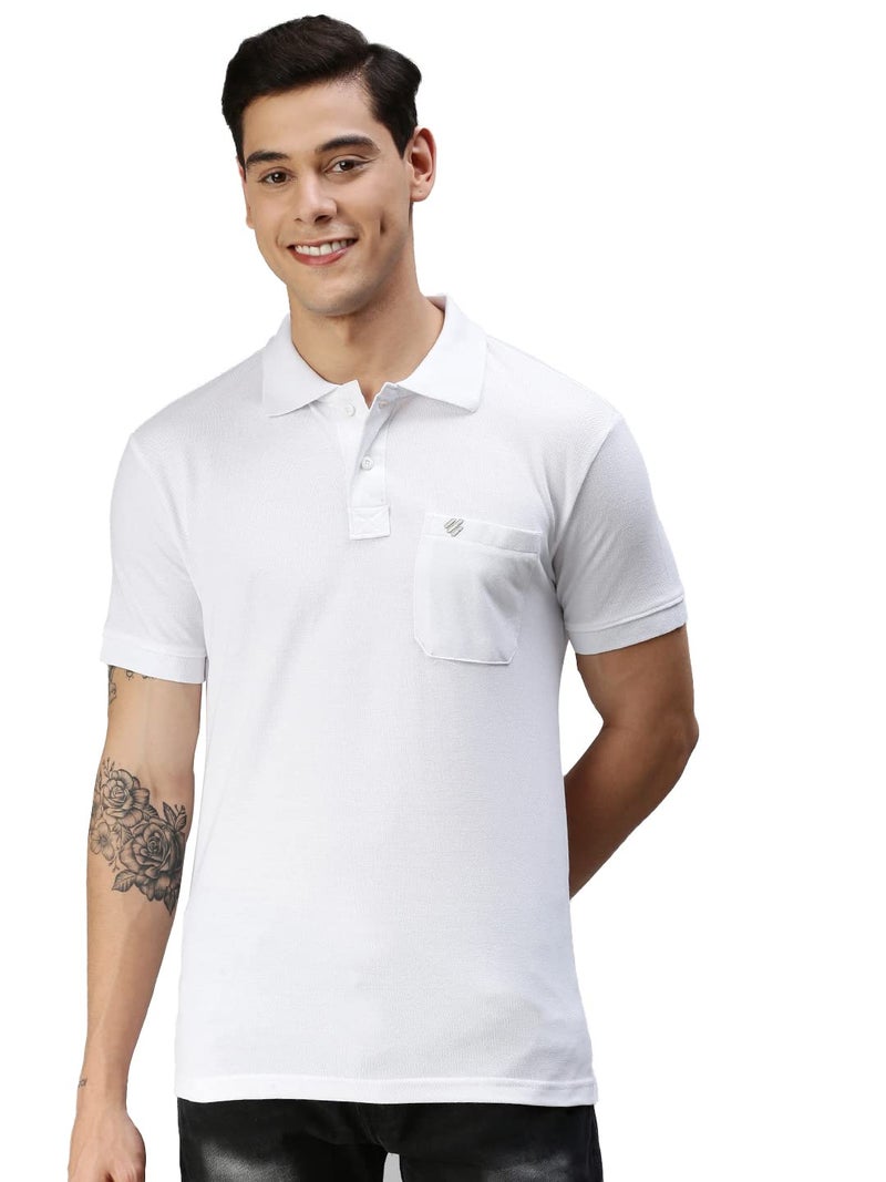 ONN Men's White Half Sleeves Polo Collar T-Shirt with Pocket(Size : 4X-Large) - Image 1