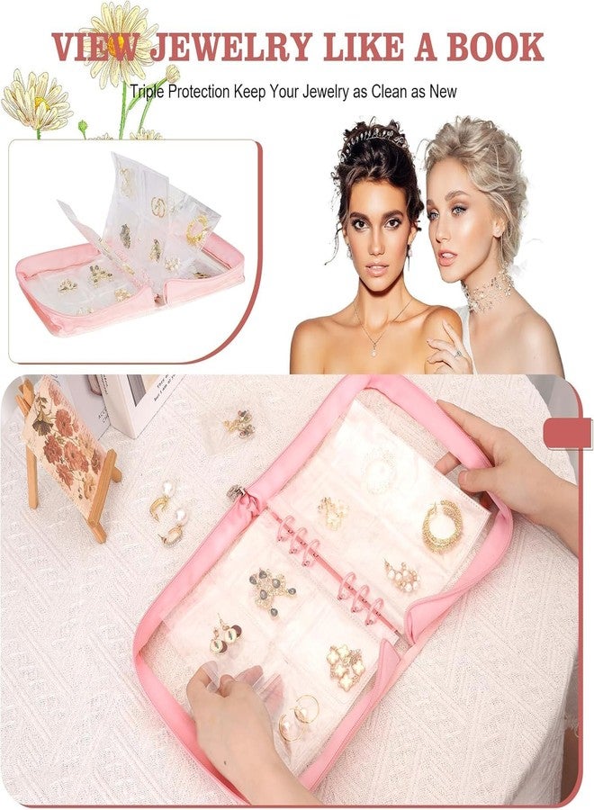 Aldea 60-Pocket Transparent Jewelry Storage Book – Anti-Oxidation Organizer Bag for Earrings, Necklaces, Rings & Bracelets, Portable Earring Book (Pink, 60 Pouches) - Image 3