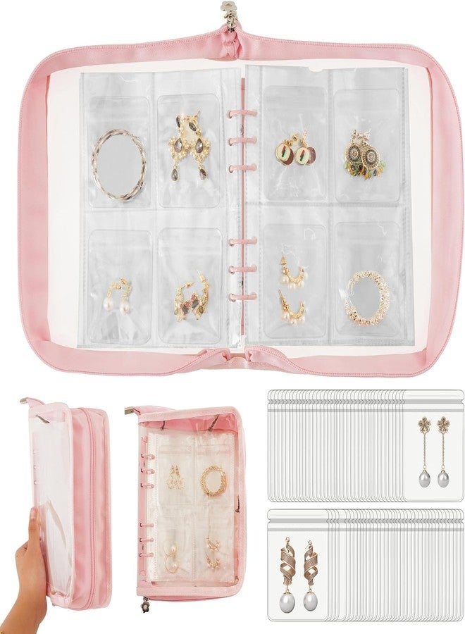 Aldea 60-Pocket Transparent Jewelry Storage Book – Anti-Oxidation Organizer Bag for Earrings, Necklaces, Rings & Bracelets, Portable Earring Book (Pink, 60 Pouches) - Image 1