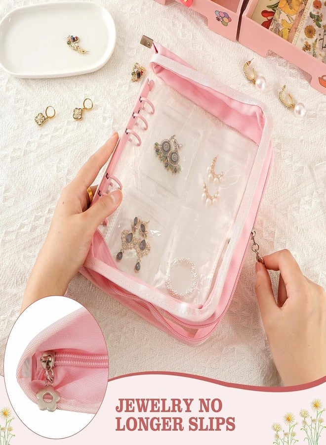 Aldea 60-Pocket Transparent Jewelry Storage Book – Anti-Oxidation Organizer Bag for Earrings, Necklaces, Rings & Bracelets, Portable Earring Book (Pink, 60 Pouches) - Image 2