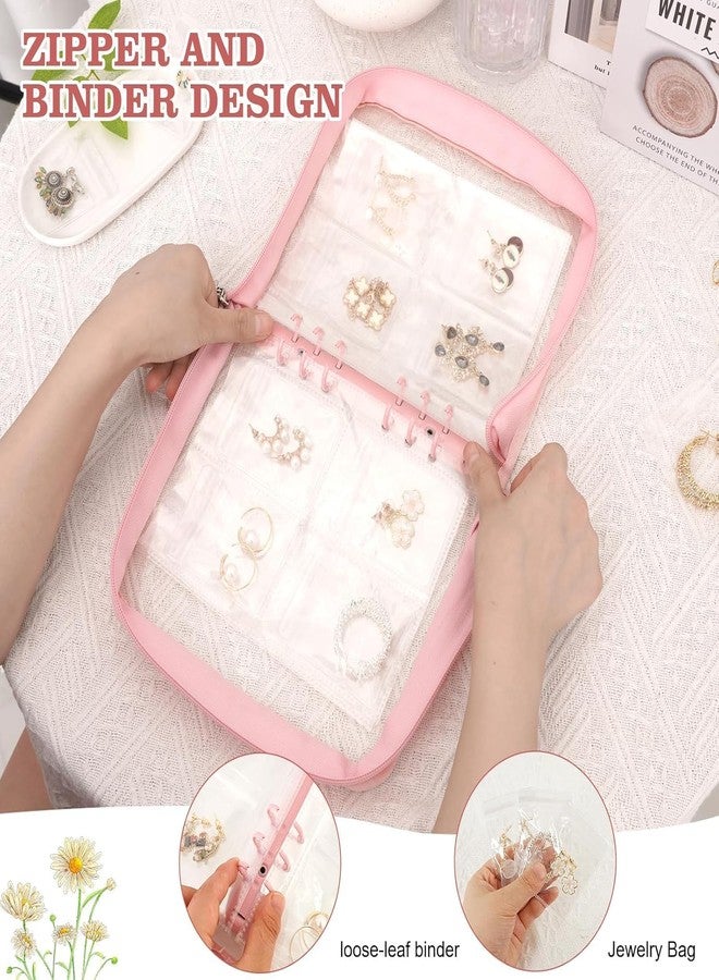 Aldea 60-Pocket Transparent Jewelry Storage Book – Anti-Oxidation Organizer Bag for Earrings, Necklaces, Rings & Bracelets, Portable Earring Book (Pink, 60 Pouches) - Image 4