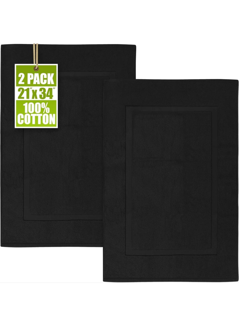 Amber Home Cotton Banded Bath Mat, Floor Mat for Bathroom, Kitchen Mat, Highly Absorbent Machine Washable 50x80 cm Bath Rug, Bathroom Mat Water Absorbent Foot Towel for Home Kitchen and Bathroom Pack of 2 - Image 1