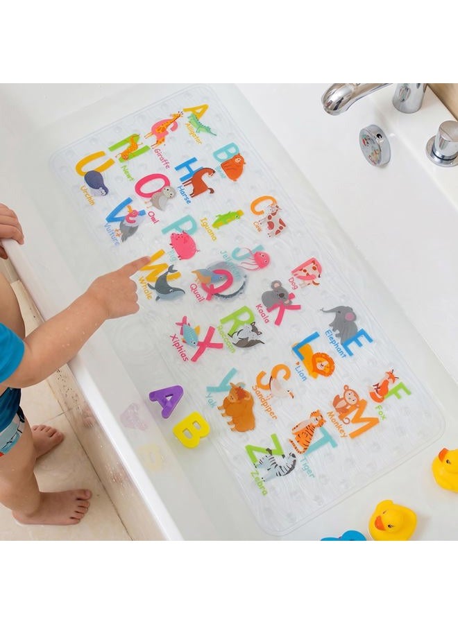 BEEHOMEE Bath Mats for Tub - Large Cartoon Non-Slip Bathroom Bathtub MatAnti-Slip Shower Mats for Floor 88 x 38 cms Machine Washable XL Size Bathroom Mats (Alphabet DWZM) - Image 1