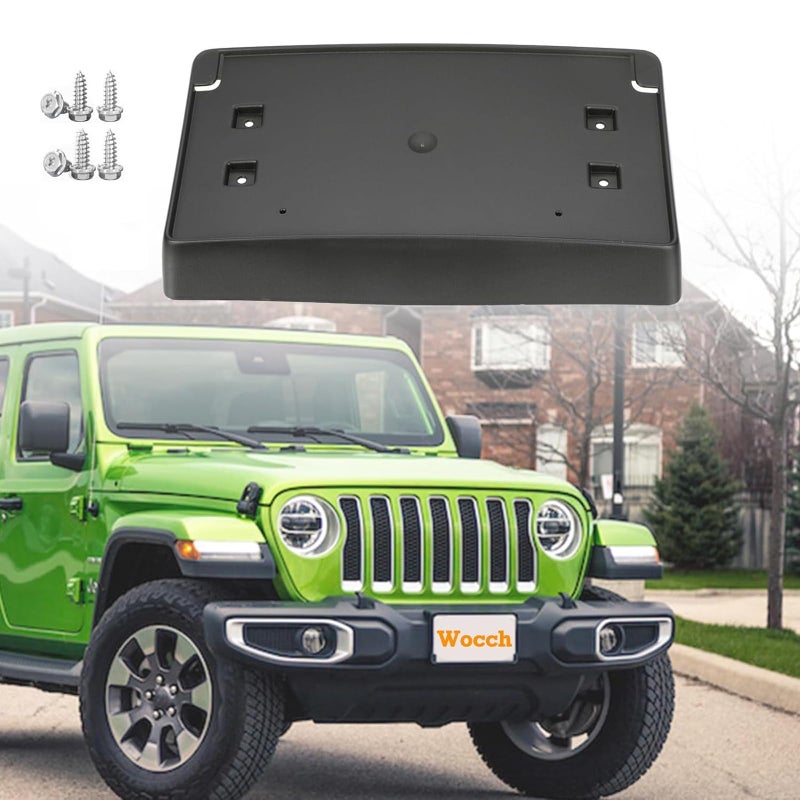 Front License Plate Frame Front Bumper License Plate Holder Mounting Bracket Cover for Jeep Wrangler JL JLU Gladiator JT 20182025 for Plastic Bumper ONLY Replace 68293738AA CH1068167
