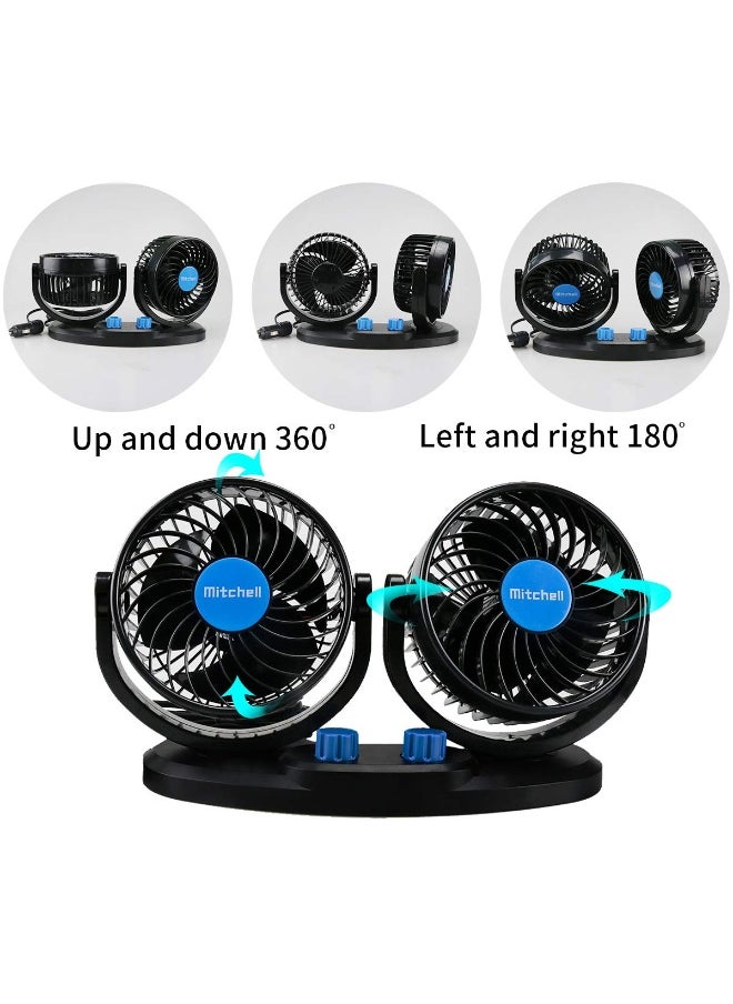mitchell Autofasters Car Fan 360 Degree Rotatable Dual Head 2 Speed Quiet Strong Dashboard Auto Cooling Air Fan - Universal Fitment for All Cars Color-Black  - Image 4