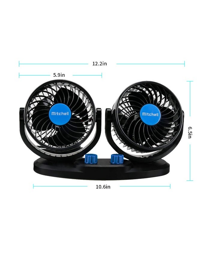 mitchell Autofasters Car Fan 360 Degree Rotatable Dual Head 2 Speed Quiet Strong Dashboard Auto Cooling Air Fan - Universal Fitment for All Cars Color-Black  - Image 2