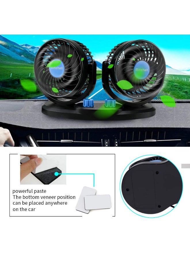 Autofasters Car Fan 360 Degree Rotatable Dual Head 2 Speed Quiet Strong Dashboard Auto Cooling Air Fan - Universal Fitment for All Cars Color-Black