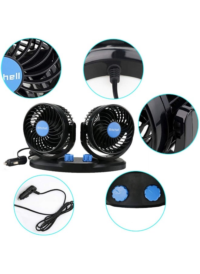 mitchell Autofasters Car Fan 360 Degree Rotatable Dual Head 2 Speed Quiet Strong Dashboard Auto Cooling Air Fan - Universal Fitment for All Cars Color-Black  - Image 3