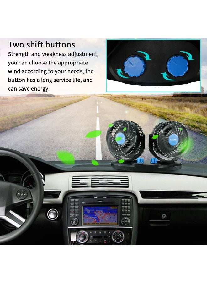 Autofasters Car Fan 360 Degree Rotatable Dual Head 2 Speed Quiet Strong Dashboard Auto Cooling Air Fan - Universal Fitment for All Cars Color-Black