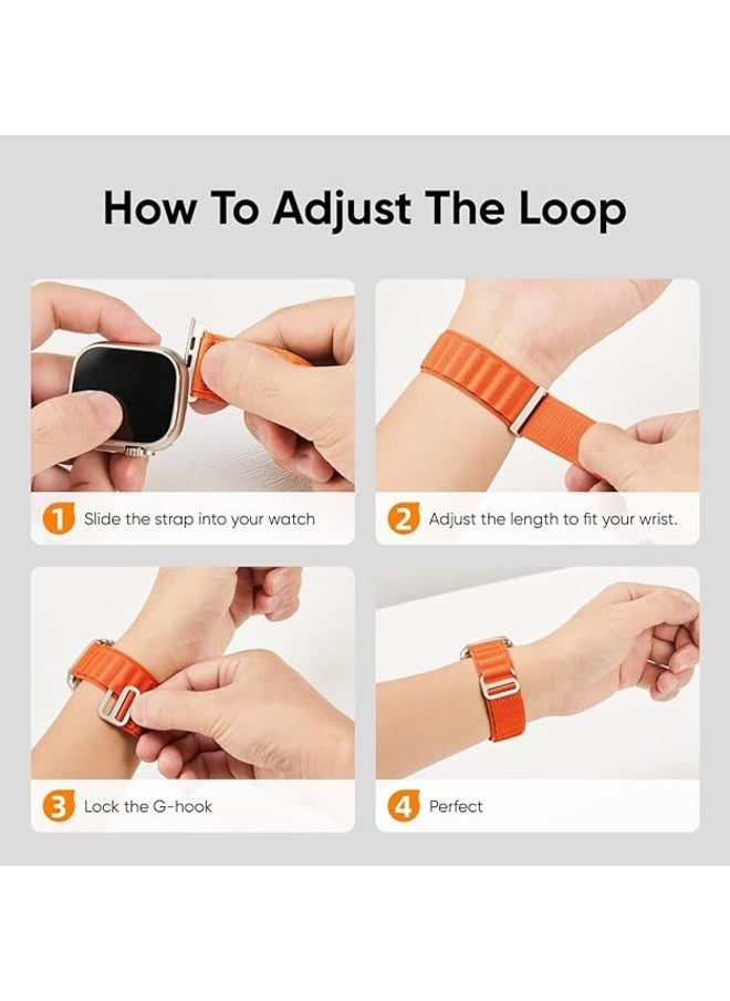 ELTRAZONE - Alpine Loop Nylon Band for Apple Watch - Adjustable Braided Sport Strap with Metal G-Hook for 42mm, 44mm, 45mm, and 49mm Models, Orange - Image 1