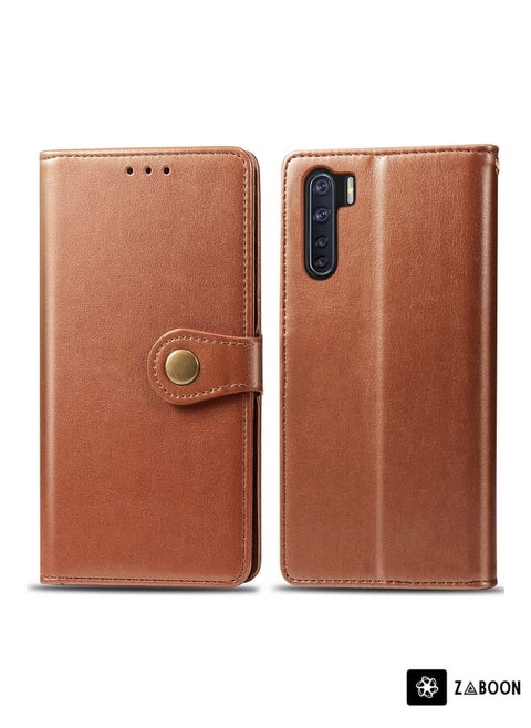 Protective Case Cover For OPPO F15 & A91 Retro Solid Color Leather Buckle  with Photo Frame & Card Slot & Wallet & Bracket Function