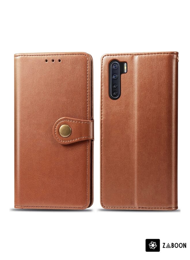 Protective Case Cover For OPPO F15 & A91 Retro Solid Color Leather Buckle  with Photo Frame & Card Slot & Wallet & Bracket Function