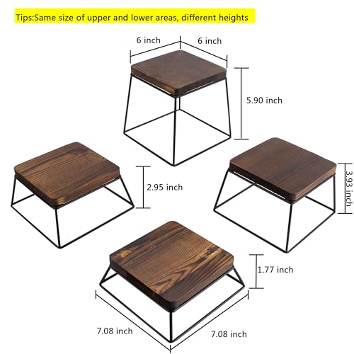 YFEEN Dessert Table Risers Display Stands Food display Wood & Black Metal Square Retail Pizza,Cupcake,Candy Stands Food Platter Tray,6x6 INCH,Set of 4 (4P-Black) - Image 2