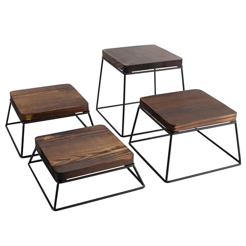 YFEEN Dessert Table Risers Display Stands Food display Wood & Black Metal Square Retail Pizza,Cupcake,Candy Stands Food Platter Tray,6x6 INCH,Set of 4 (4P-Black) - Image 1